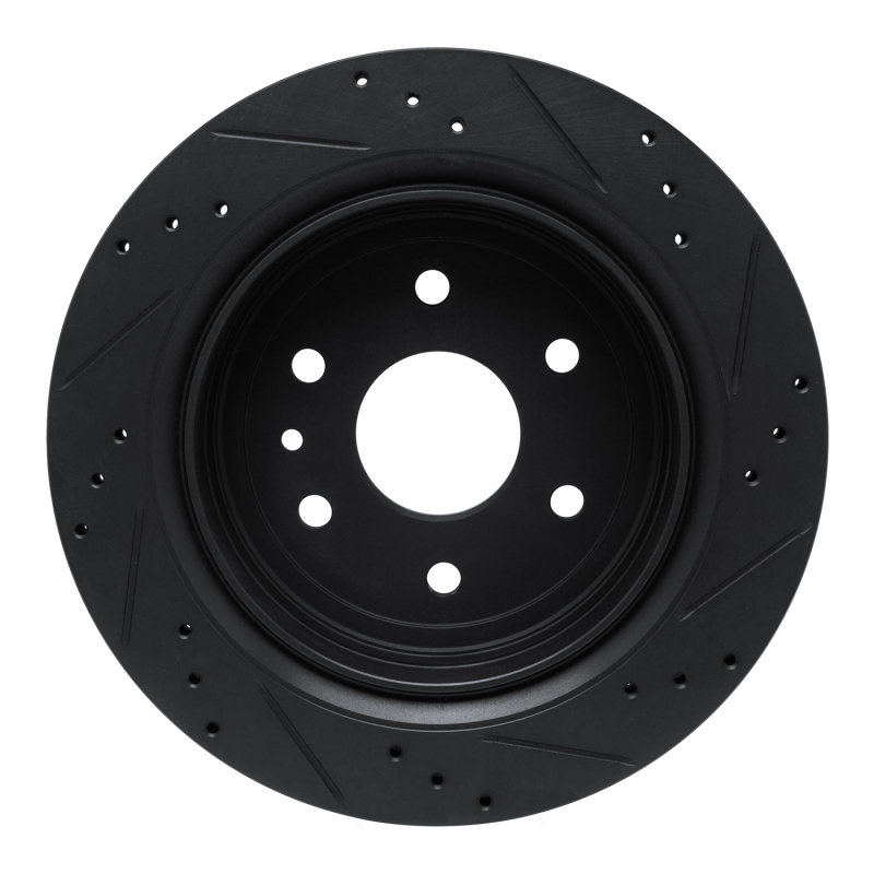 Cadillac XTS Brake Rotor (1) - Rear Left - R1 Concepts - Drilled & Slotted - Black - `13-`19